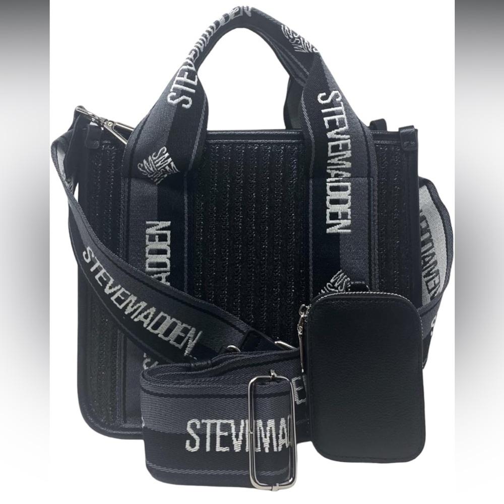 Steve Madden Straw Bwebber Bag - Black - Picture 1 of 9